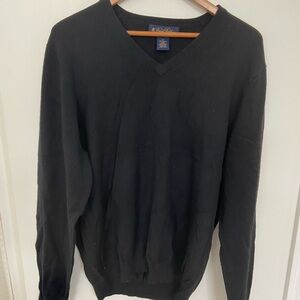 Brooks Brothers Classic Black V-Neck Marino Wool Blend Sweater Men’s M
